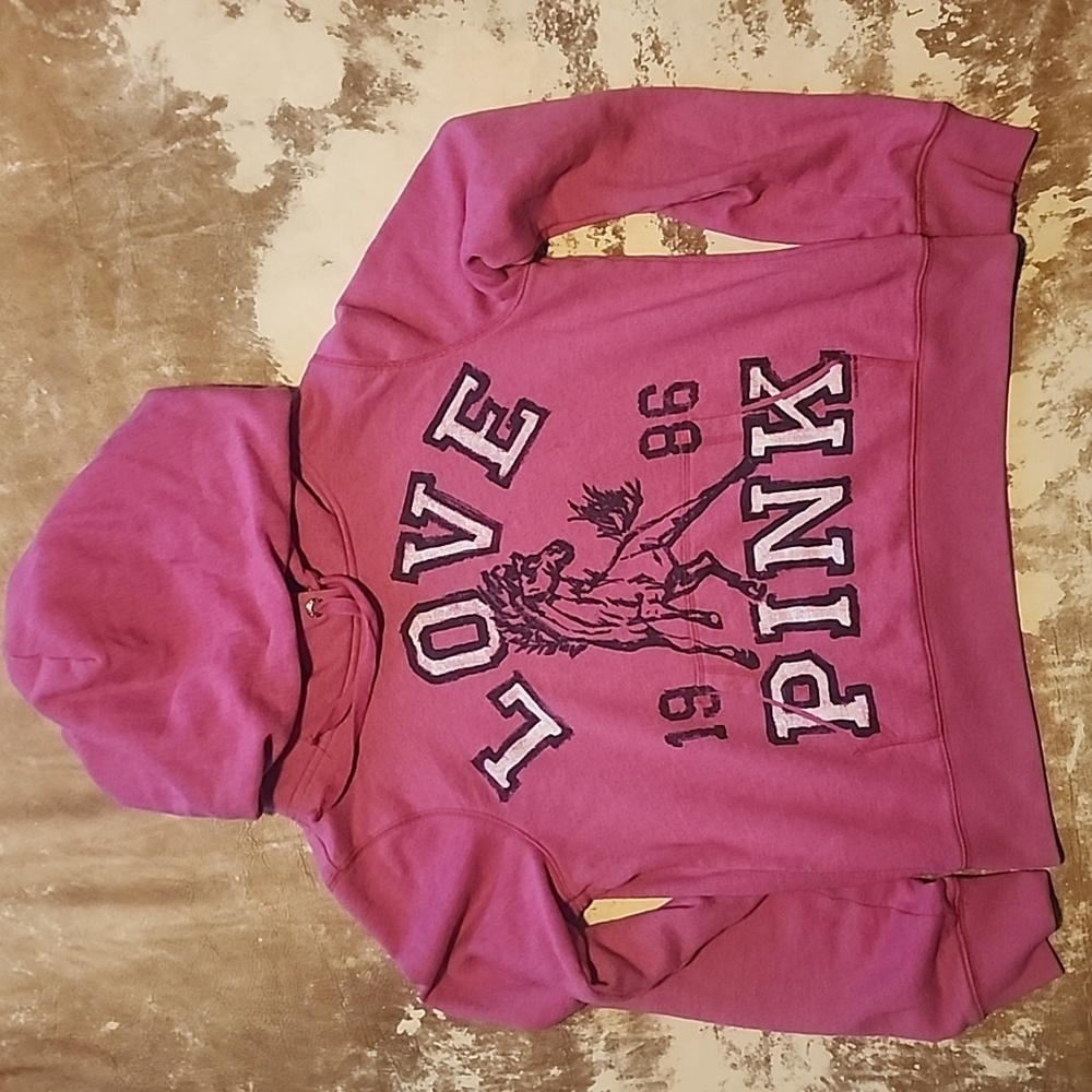 Y2k PINK VS Mustangs Pull Over Front Pocket Hoodie. Size: L